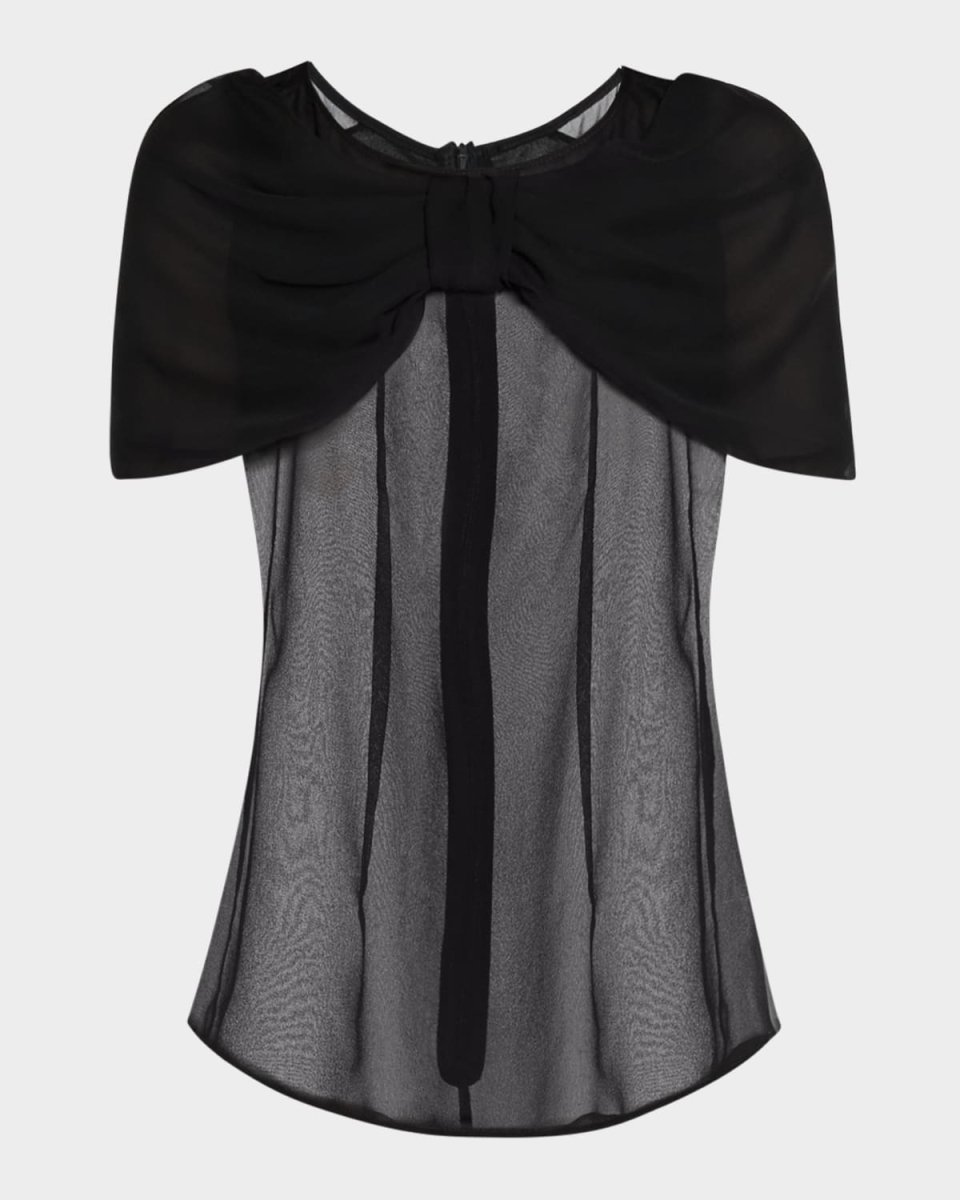 Bow-Shoulder Sheer Silk Top